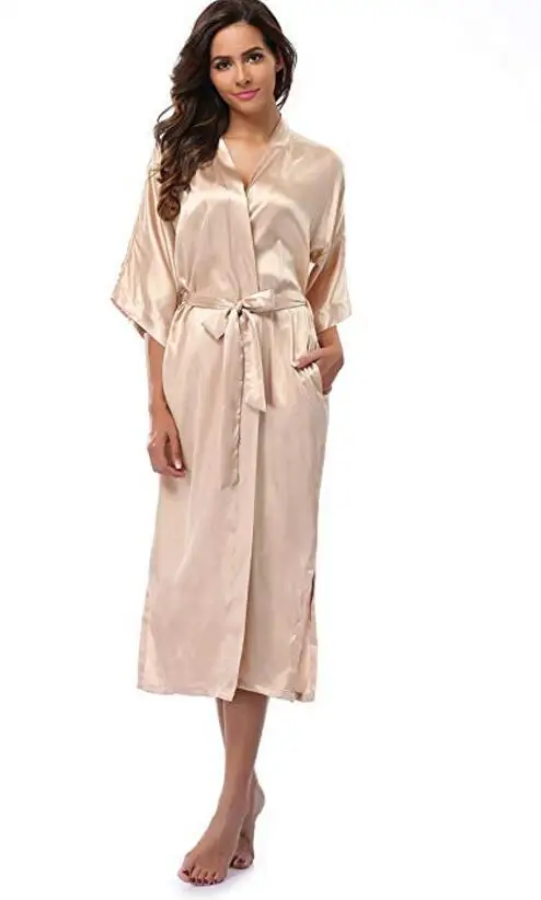 Women Silk Satin Long Wedding Bride Bridesmaid Robe Kimono Robe Feminino Bath Robe Large Size XXXL Peignoir Femme Sexy Bathrobe