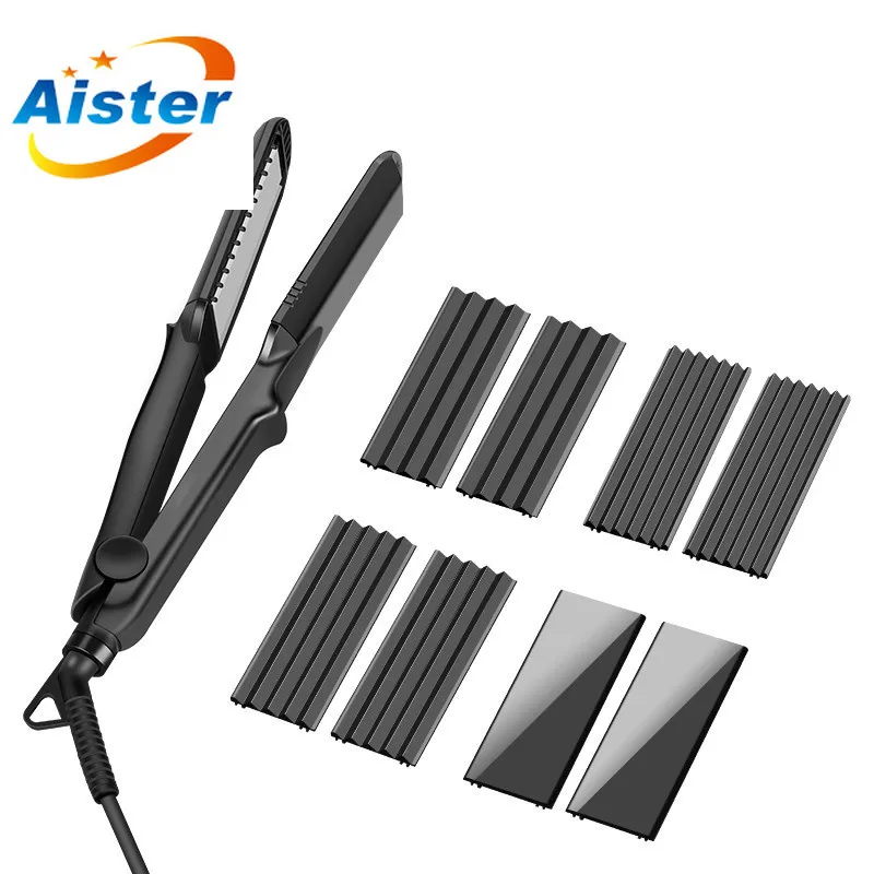 

4 in 1 Hair Curler Negative Ions Hair Straightener 4 Interchangeable Plates Ceramic Flat Iron Corrugation Curling Iron styling