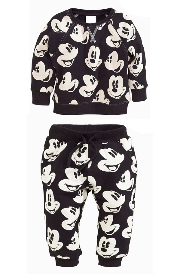 

2019 Boys Girls Fashion Clothes Toddler Tracksuit Autumn Baby Boy Clothing Sets Mickey Kids Sweater T-shirt+pants Full Suit