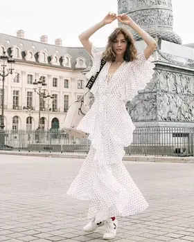 

2019 Mermaid Dress Sexy Celebrity Short Patchwork Ruffles Dot Women Butterfly SleeveV Neck Night Club Body con Dresses Wholesale
