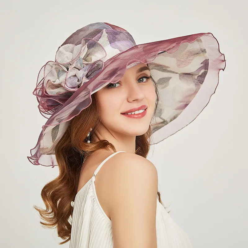 Women's European and American new fashion flat top organza hat Spring