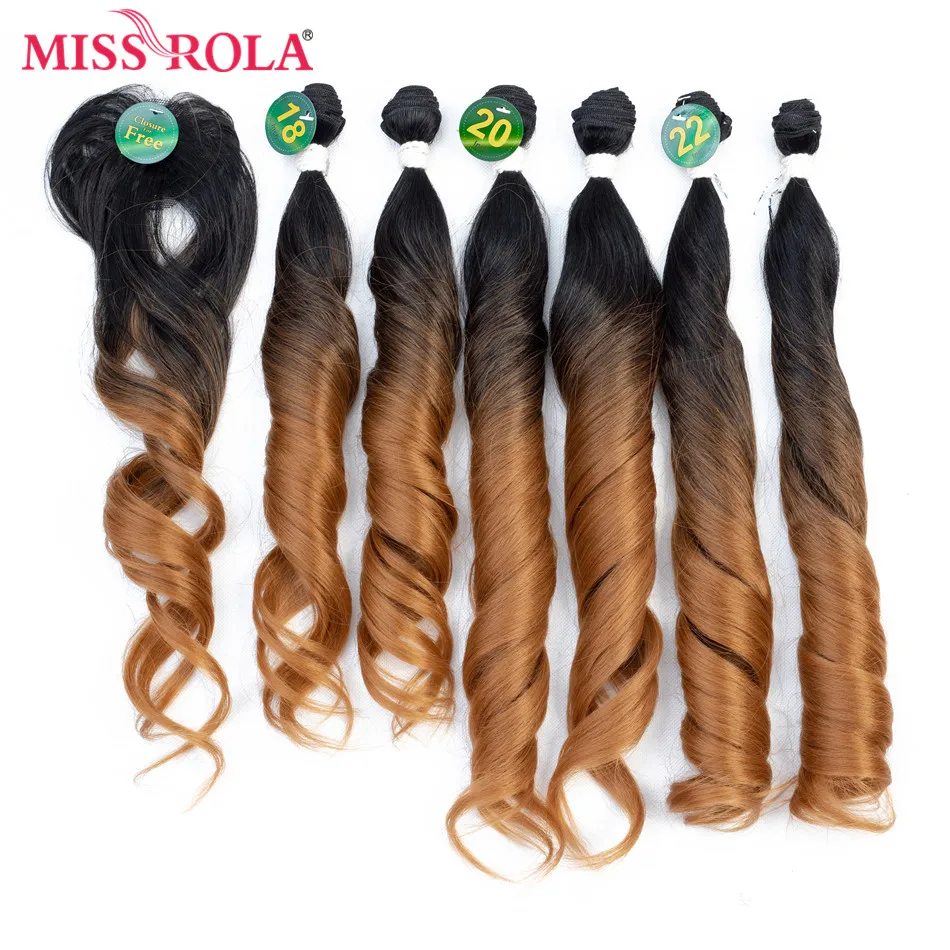 Мисс Рола эффектом деграде(переход от темного к волнистые волосы пряди Синтетические пряди для наращивания волос свободная волна пряди T1B/27 18-22 ''6 шт./упак. волос ткет застежка