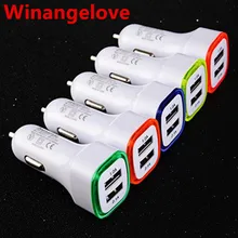 Winangelove 200 шт./лот двумя портами USB 2.1a+ 1A с красочными света кольцо автомобильное зарядное устройство для Samsung Note 2 3 S3 S4 для Iphone 4 5 6 7