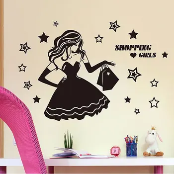 

Fashion Shopping Girls Clothing Store Wall Decal Star Vinyl Home Decor For Bedroom Removable Decorative Window Glass Mural FS07