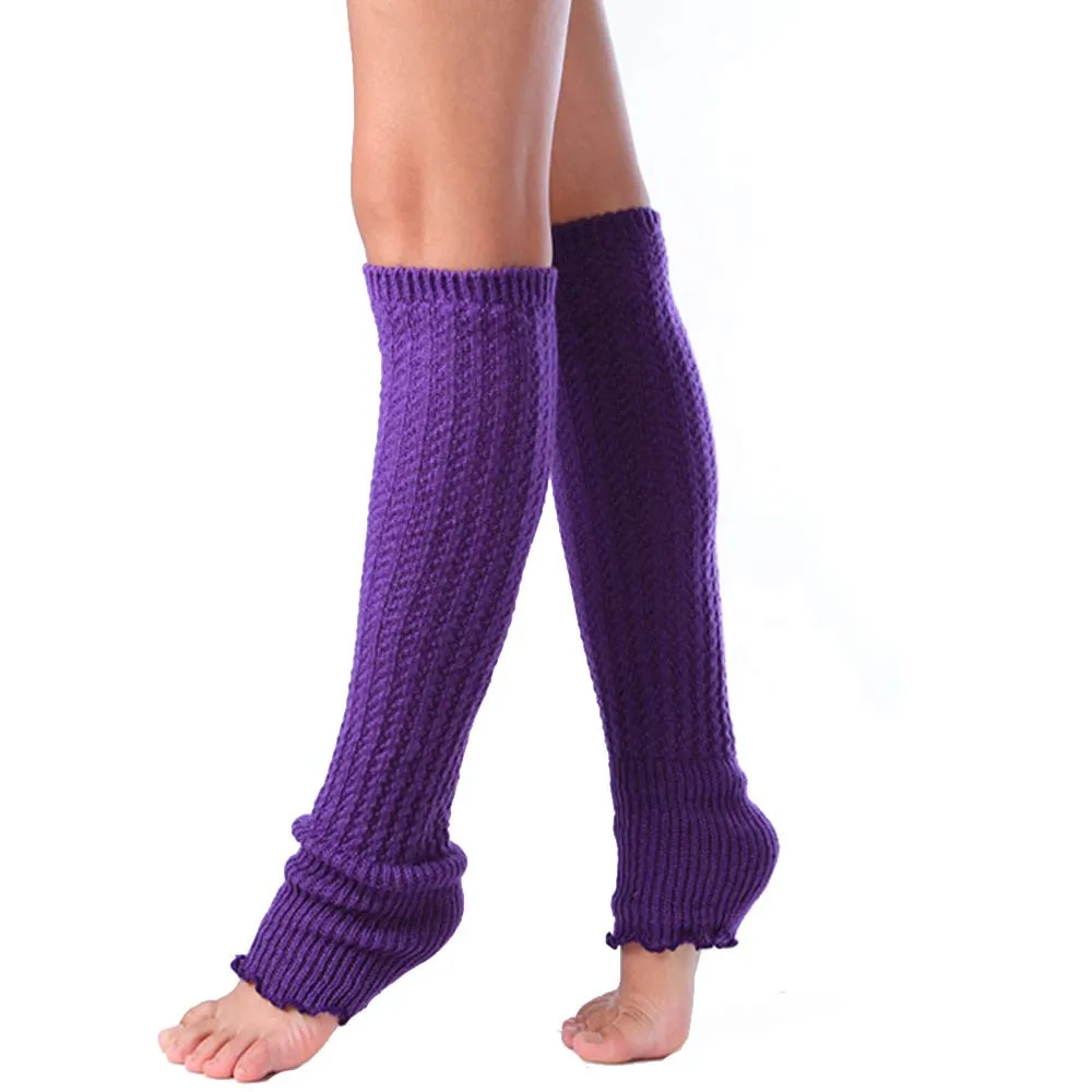 Модный зимний Для женщин Дамы Гетры для девочек вязать крючком Мягкая колено высокие отделкой загрузки леггинсы 8 расцветок хорошее качество Calcetines Mujer#3 - Цвет: Purple