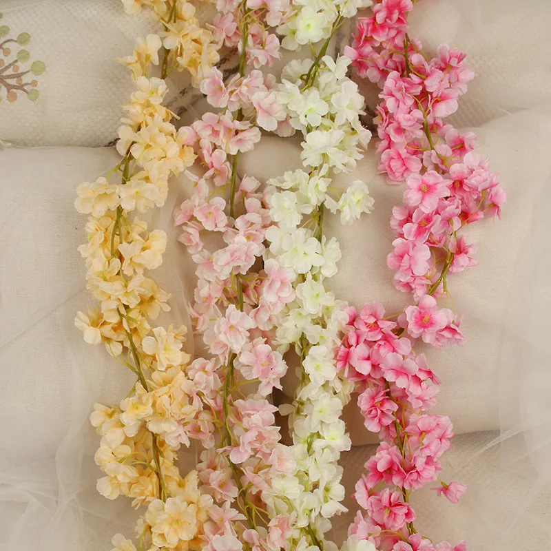 Искусственный цветок для свадьбы Декор Искусственный шелк вишня цветок лозы Висячие Цветы Невеста Гирлянда из цветов для дома сад отель