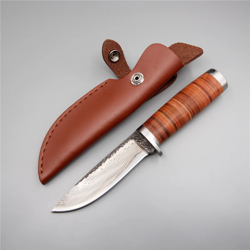 

Handmade russia damascus steel straight knife leather handle 59 hrc fixed forged blade outdoor camping hunting army knife tools