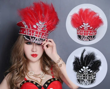 

New bar DS accessories jazz dance eaves cap uniform seductive police cap stage feather cap