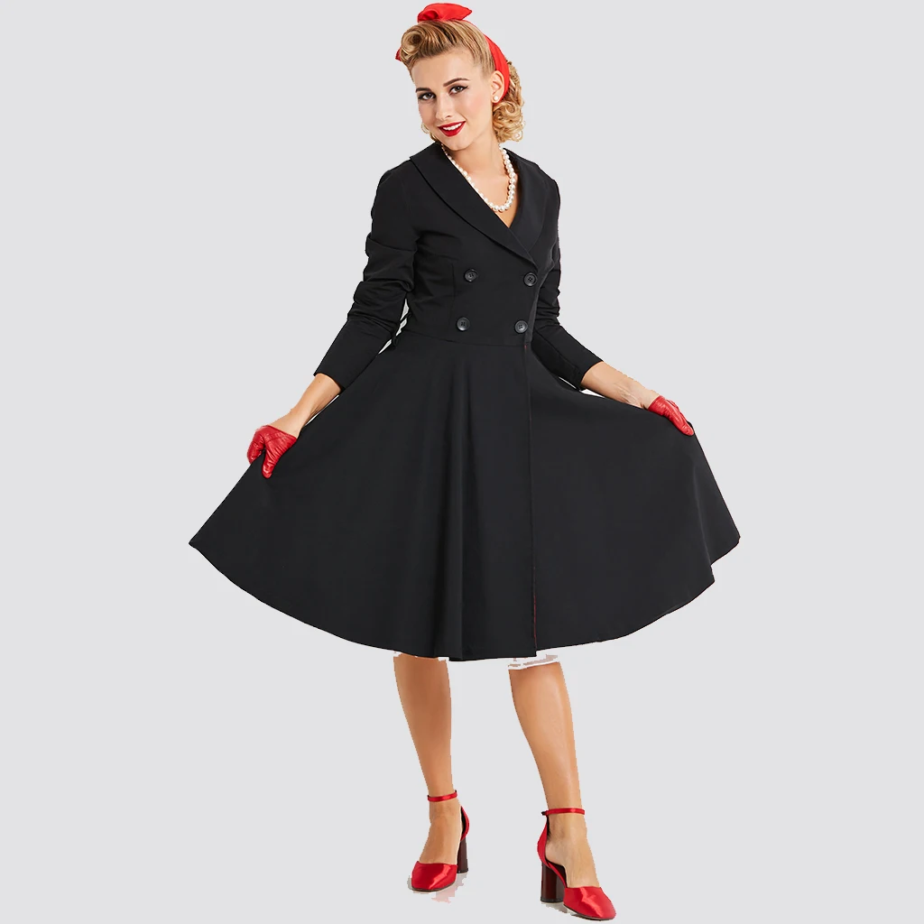 New Arrival Vintage Winter Dress Black 1950s A Line Sexy V ...