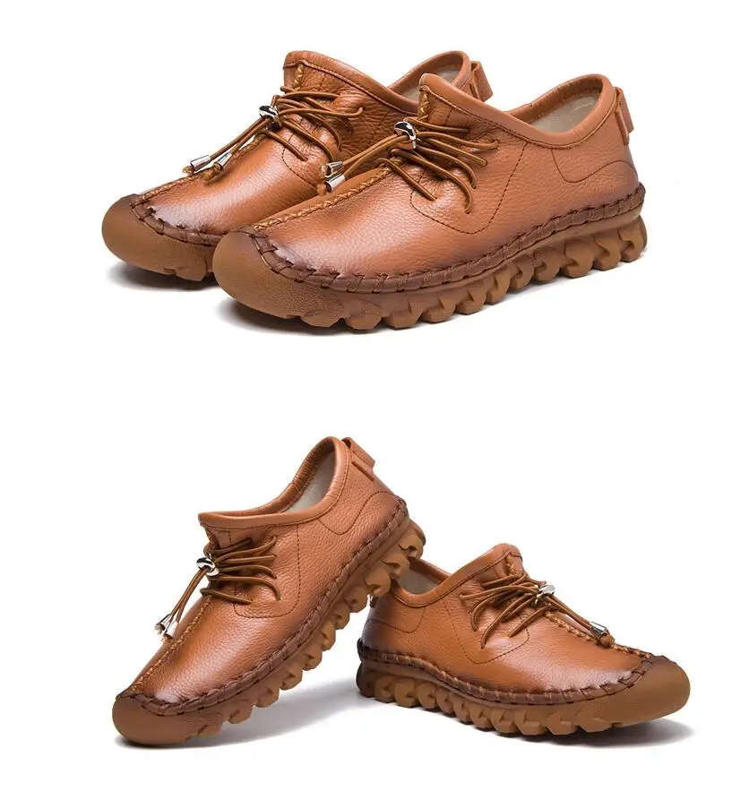 GKTINOO оксфорды Прошитые туфли на плоской подошве женские лоферы женская обувь на шнуровке натуральная кожа резиновая подошва повседневная