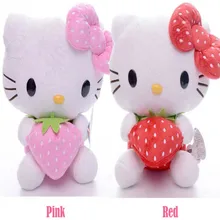 Adorable Bowtie Kitty Red Pink Strawberry Hello Kitty Cat Plush Fruit Home Car Decors Girls Toy
