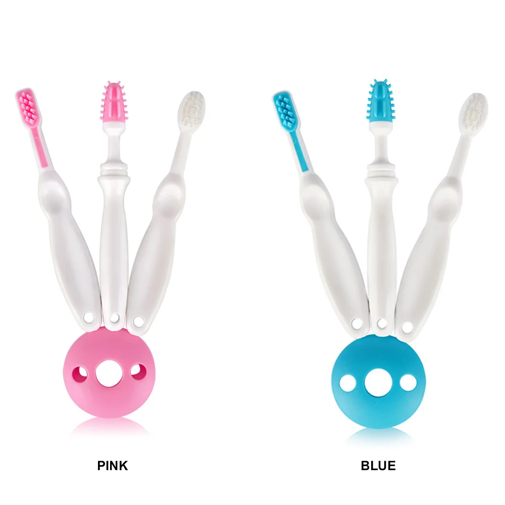 

3 in 1 Baby Training Toothbrush Silicone Teether Baby Brush Above 6 Month Travel Eating Habit Gift Set
