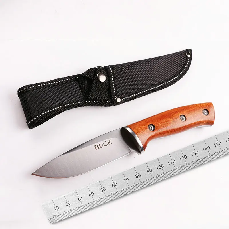 BUCK Camping Fixed Knives 440 Blade Solid Wood Handle Small Hunting