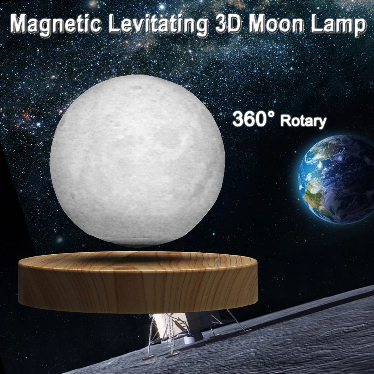 

Magnetic Levitating 10cm 3D Moon Lamp Wooden Base Lamp Home Decor Rechargeable Change Touch Night Light Gift