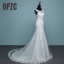 Чистый белый Кот роскошные сексуальные спинки русалка маленький поезд Кружево свадебное платье, Новая мода линии аппликации Vestido De Noiva