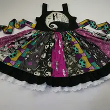 Новинка года; Детские костюмы на Хэллоуин с принтом черепа; страшные кружевные платья на Хэллоуин с поясом; праздничное платье для маленьких девочек