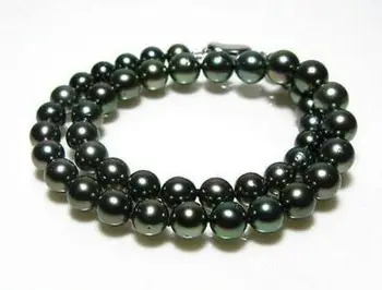 

Charming10-11mm natural black green pearl necklace 18inch