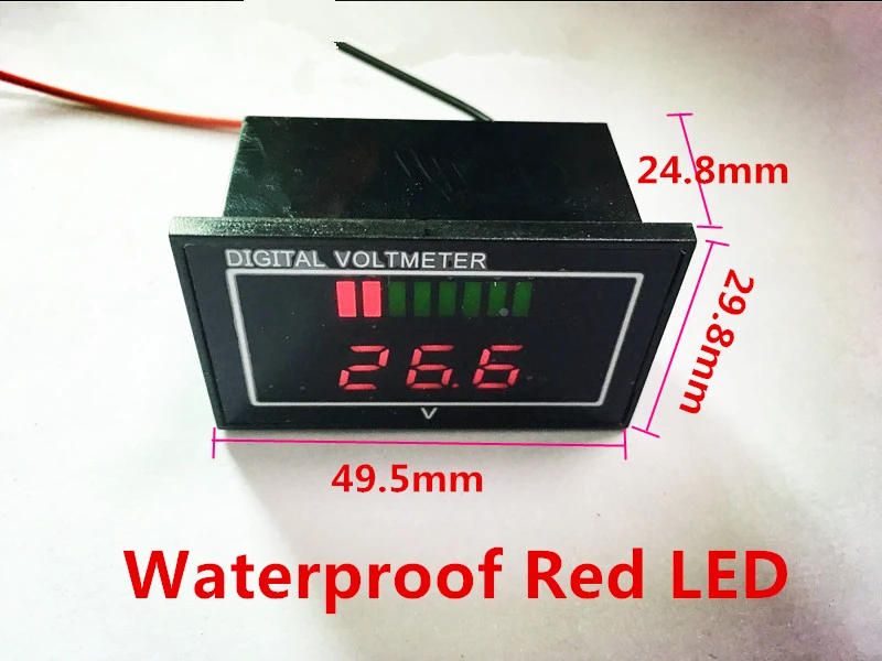 DC12-60V, водонепроницаемый светодиодный вольтметр с цифровым дисплеем, Мини измеритель напряжения, свинцово-кислотная батарея, проверка емкости, тестер для автомобилей, мотоциклов - Цвет: Waterproof Red LED