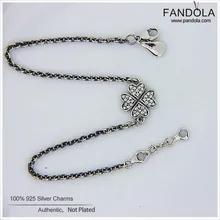 Vintage Clear CZ Pulseras y Brazaletes de Plata de Ley 925 Joyería Símbolo de Lucky Clover Pulseras para Las Mujeres Pandulaso