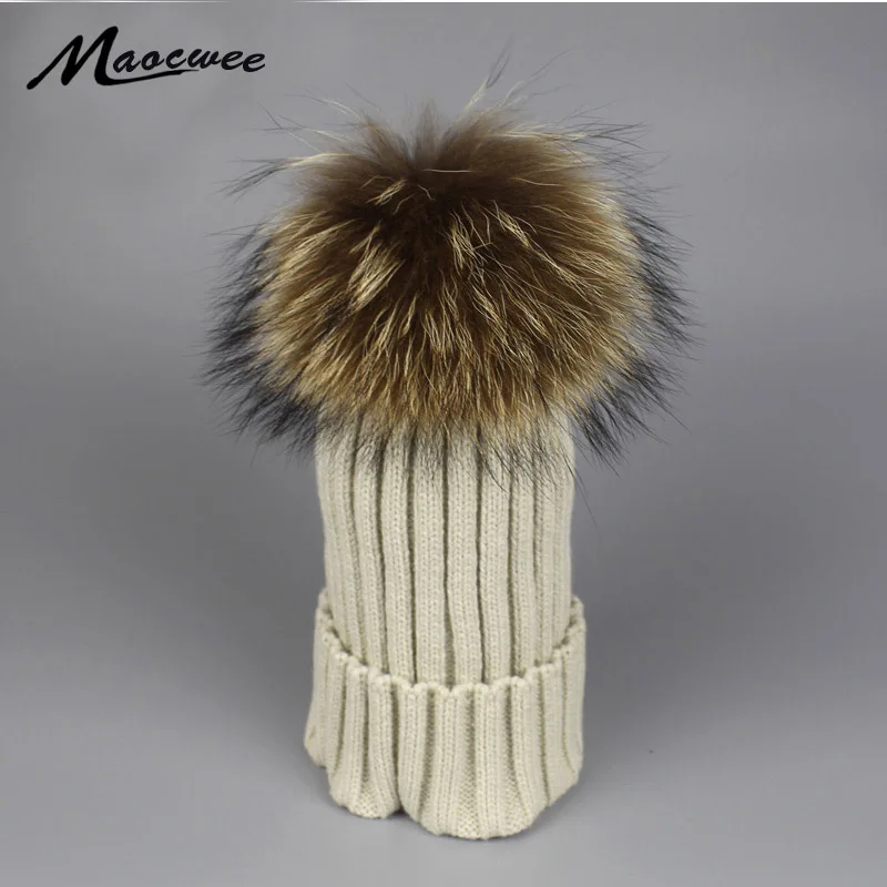 

2018 women fur Pompon hat for winter knitted wool beanies cap fluffy fur pompom hats brand new fashion casual caps good quality