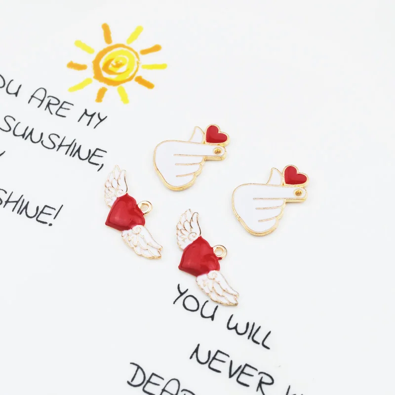 

10 PC/Lot Love Hands Fly Heart Enamel Charms Gold Tone Charm pendant for DIY Handmade Bracelet Necklace Jewelry Making