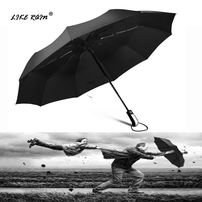 Buy LIKE RAIN Large Strong Frame Umbrella Windproof Travel Three Folding