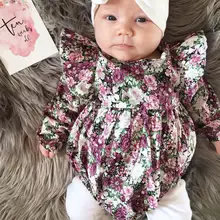 Ins/Лидер продаж; Детские ползунки с оборками и цветочным принтом для маленьких девочек