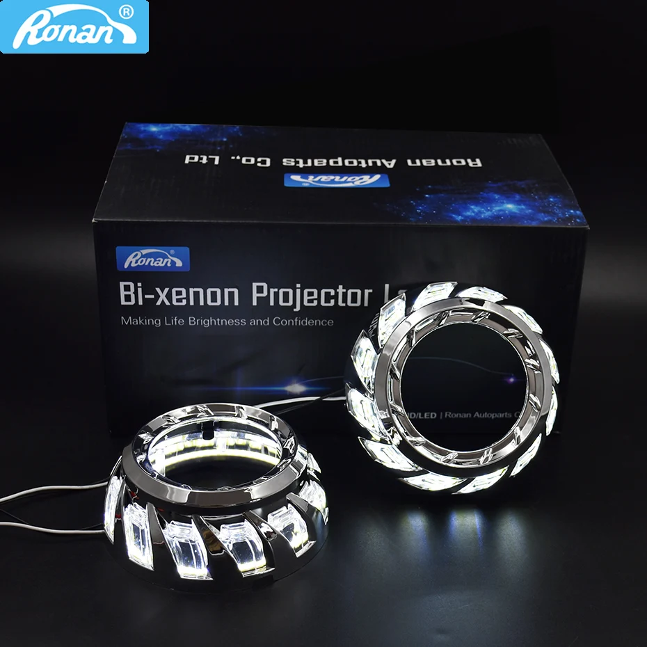 

Ronan 2pcs spiral 110MM white COB angel eyes shrouds 12V Daytime Running Light for 2.5 3.0 inch projector lens car retrofit