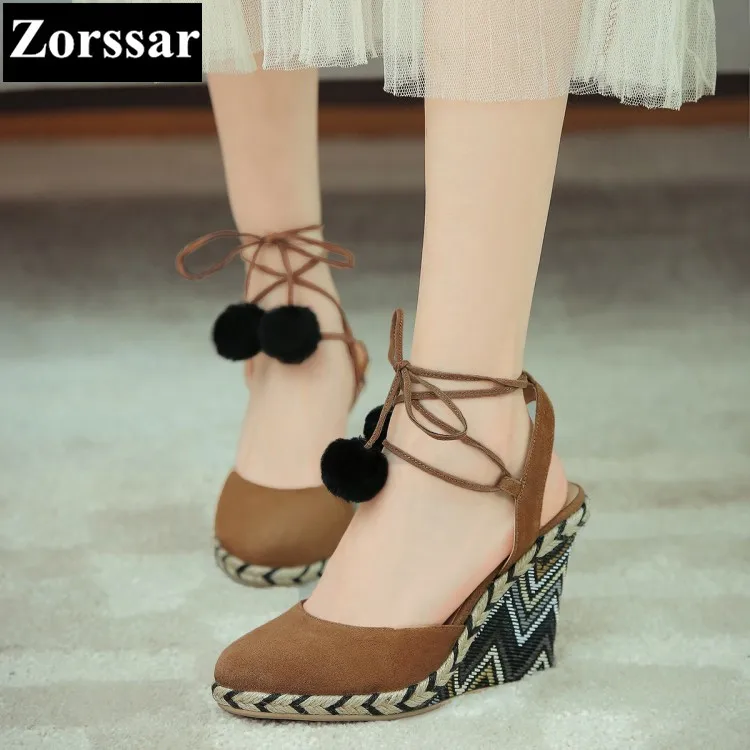

2017 NEW Summer Women Shoes Platform Wedges Sandals High Heels Fashion Cross strap Casual Suede Womens peep toe Heels Pumps