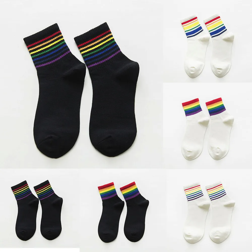 Женские носки в Корейском стиле; новые хлопковые носки унисекс в радужную полоску; модные рождественские носки; calcetines mujer