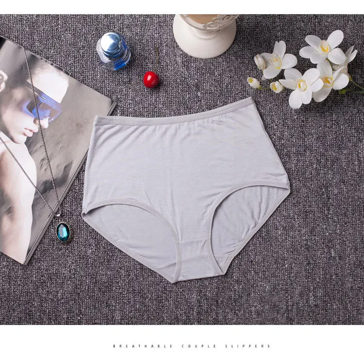 3PCS Plus Size M-XXL Women's Cotton Underwear High Waist Sexy Panties for Women Bamboo Fiber Briefs Seamless Lingreie Intimates (9)