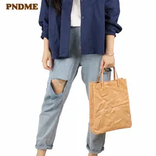 PNDME Ретро Простой дизайн ручной работы из натуральной кожи женская сумка Повседневная Мягкая воловья сумка женская сумка для покупок