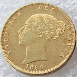 1880 Королева Виктория молодая голова позолоченная монета очень редкая половина Sovereign Die копии монет