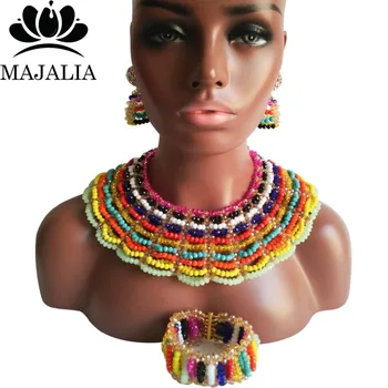 

Majalia Classic Nigerian Wedding African Jewelry Set Multicolors and Gold ab Crystal Necklace Bride Jewelry Sets 10SX025