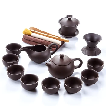 

15pcs Chinese kungfu tea set real yixing zisha purple grit purple clay tea pot gaiwan tea cups pitcher tea strainer new