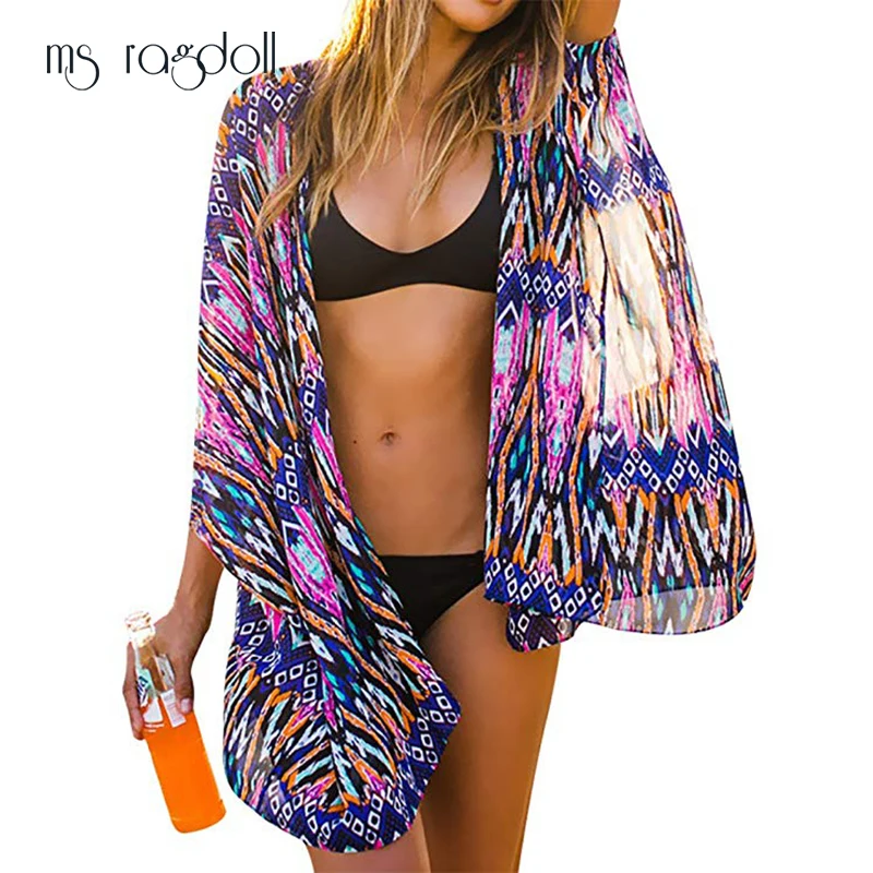

Pareos Summer Beach Dress Swimsuit Cover up Print Chiffon Pareo Women Robe Plage Swimwear Dress Sexy Sarong Tunics For Beach