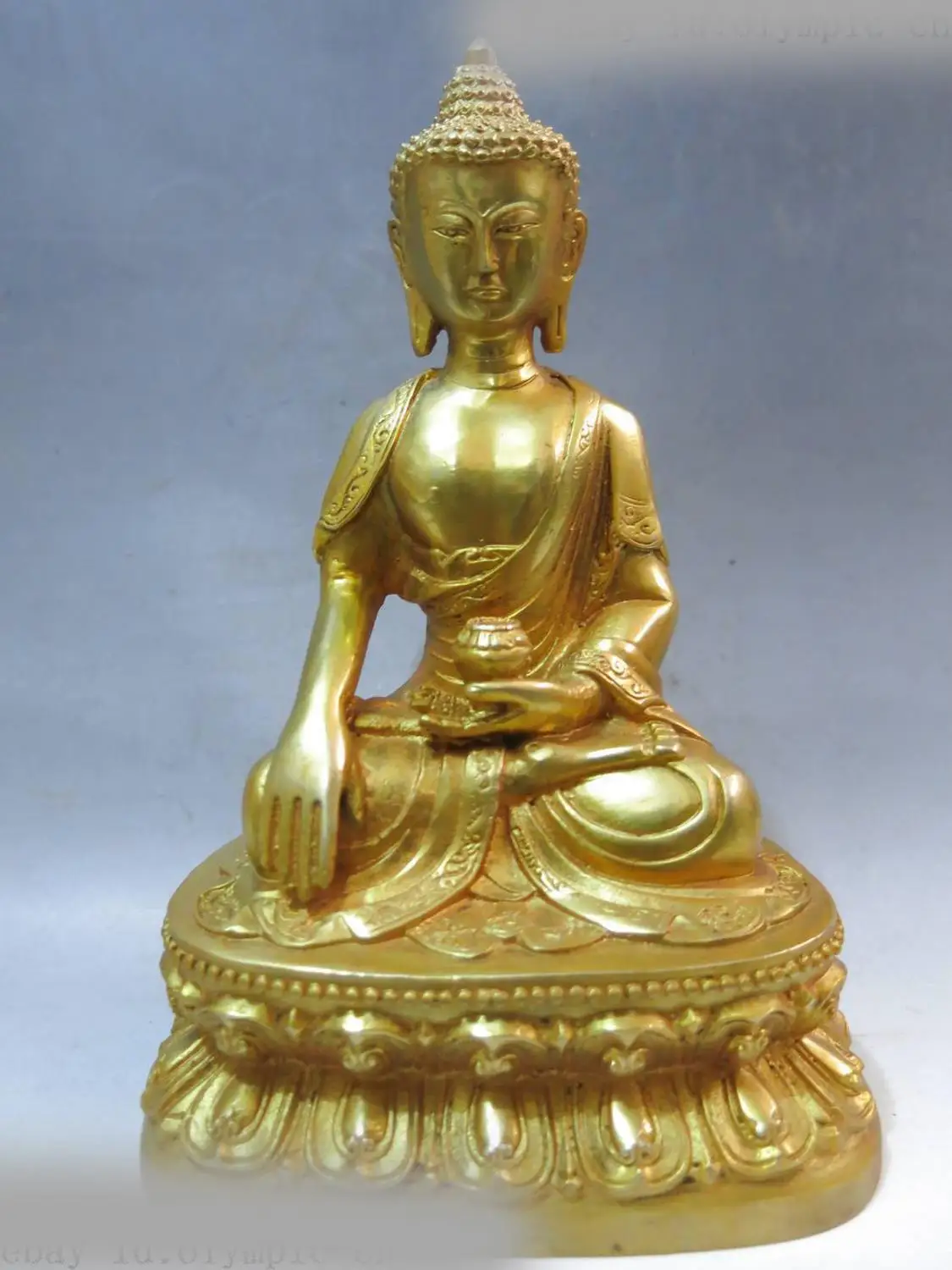 

DS China Tibet Bronze gild carved buddhism Medicine Buddha sculpture fine Statue