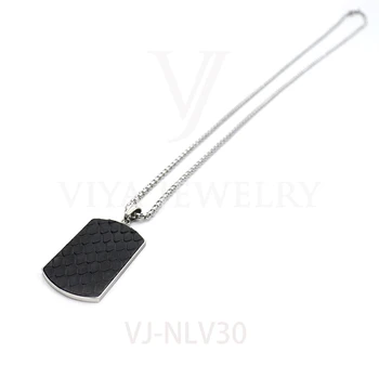 

Fashion Black Python Leather Dog Tag Men Necklace Jewelry Simple Design Necklace Customized Luxury Boyfriend Husband Father Gift