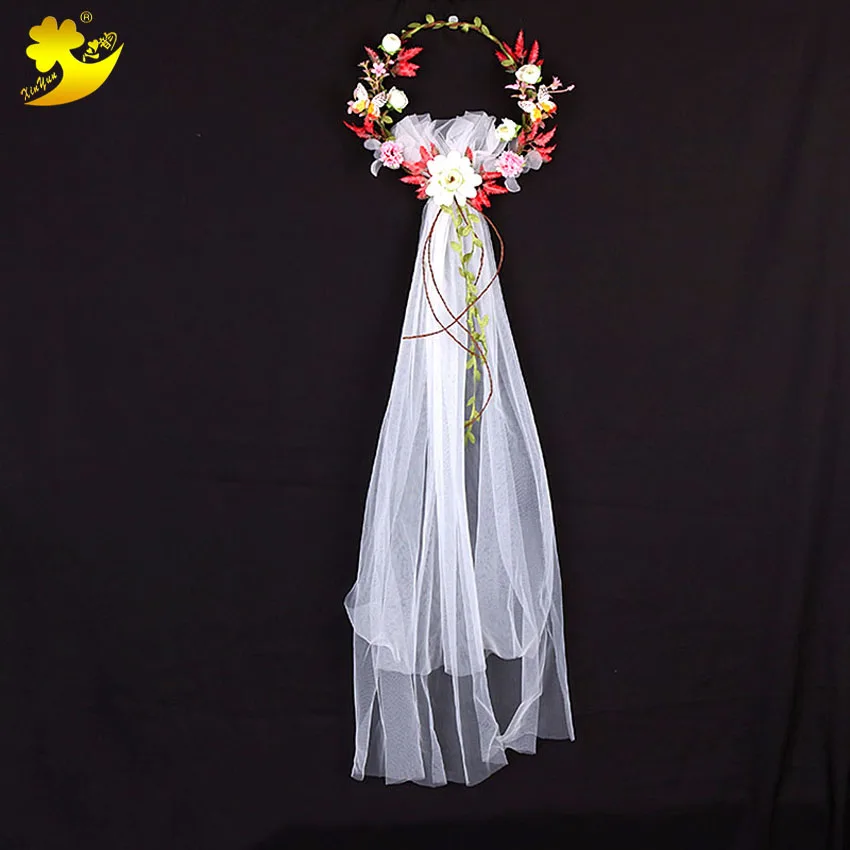 

Xinyun Plastic Butterfly Rhinestone Headband Headdress Pink Carnation Bride Wedding Veil Hair Accessories Maple Leaf Hair Bands