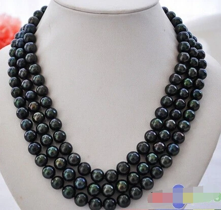 

HOT## Wholesale > >>> p3310 AA+ 3row 20" 11mm peacock black round FW pearl necklace mabe clasp