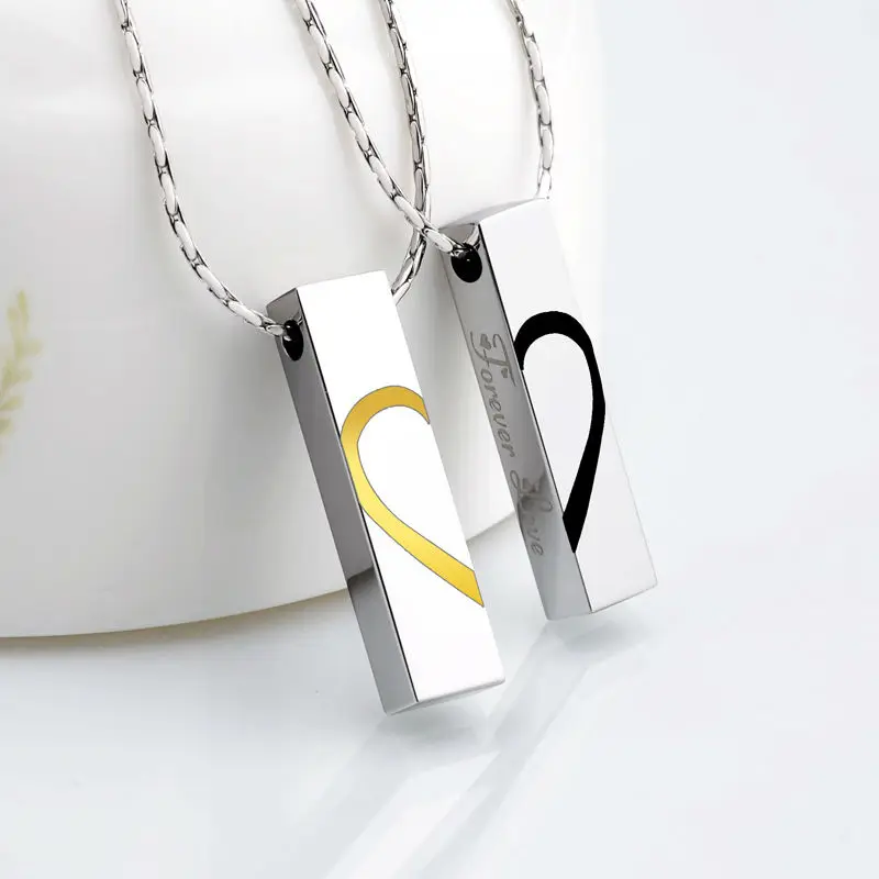 

2016 New Arrival Couples' Jewelry Tungsten Pendants Necklace 50cm Length Black/Gold Two Colors with Engrave Fover Love