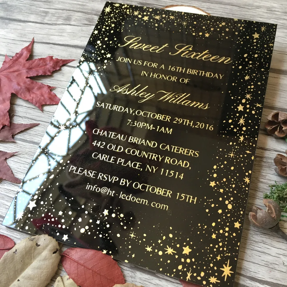  Customized 5X7inch 100pcs per lot Black Acrylic Birthday Invitation Card Acrylic Invitations sweet  - 32790973513