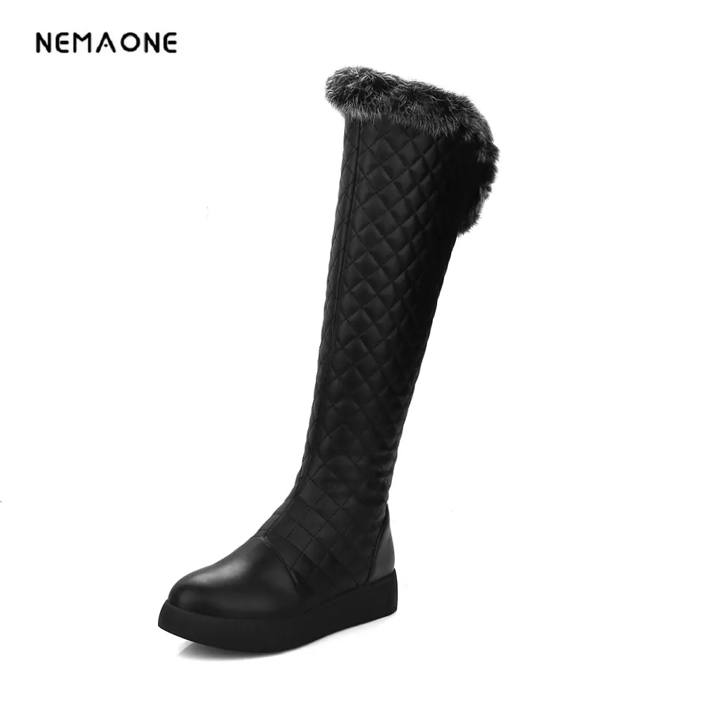 

NEMAONE Brand Thick Plush Over the Knee Boots Keep Warm Snow Boots Women Zipper Shoes Platform Wedges Thigh Winter Boots