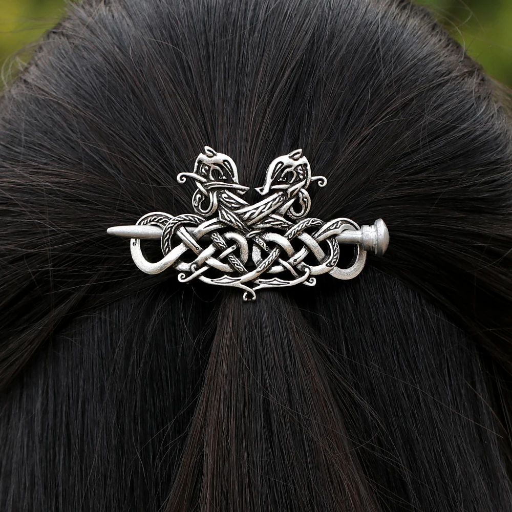 Заколка для волос с двойной головкой в стиле викингов|slide clips|dragon headslide hair clips |