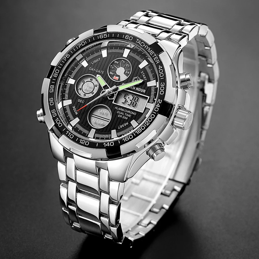 GOLDENHOUR Men Fashion Sport Quartz Watch Mens Military Waterproof Auto Date Wristwatches Luminous