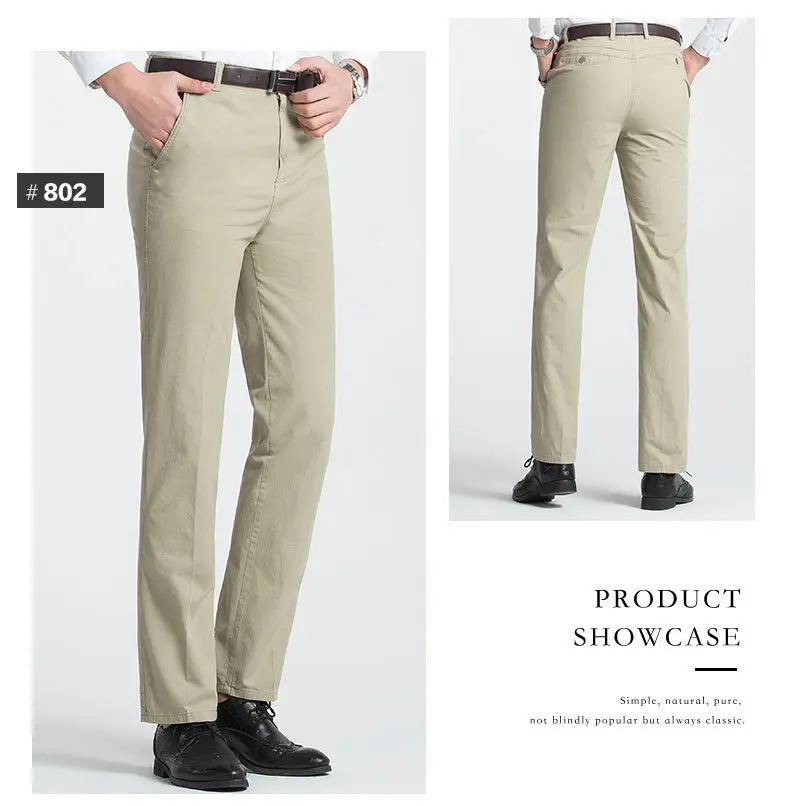 2018 Casual Straight Pants Men Cotton Cargo Men Pants Spring Summer Autumn Male Work Trousers High Waist Full Length Solid Color-14