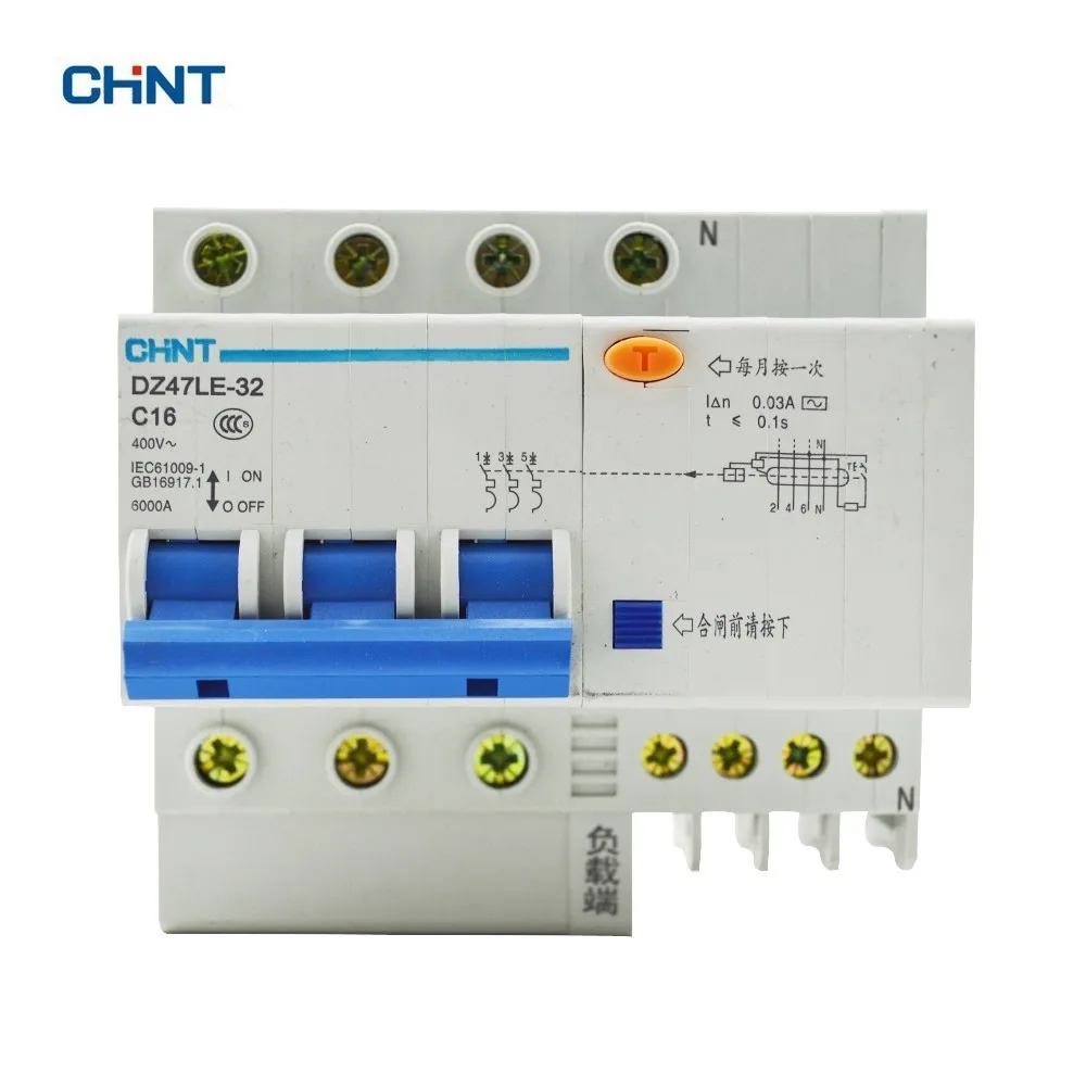 

CHINT DZ47LE Earth Leakage 16A Mini Circuit Breaker DZ47LE-32 3P+N C16