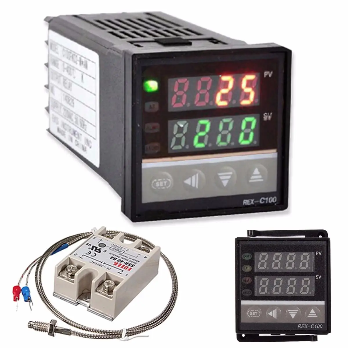

Digital PID Temperature Controller Thermostat REX-C100 + Max.40A SSR Relay + K Thermocouple Probe