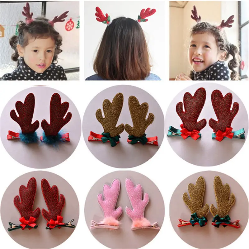 

2 pcs/lot Children's doll accessories Christmas girl cartoon headband performance tiara dress up props antler hairpin