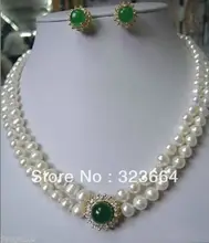 Hot Sell! Noblest Pearl necklace green A earring set
